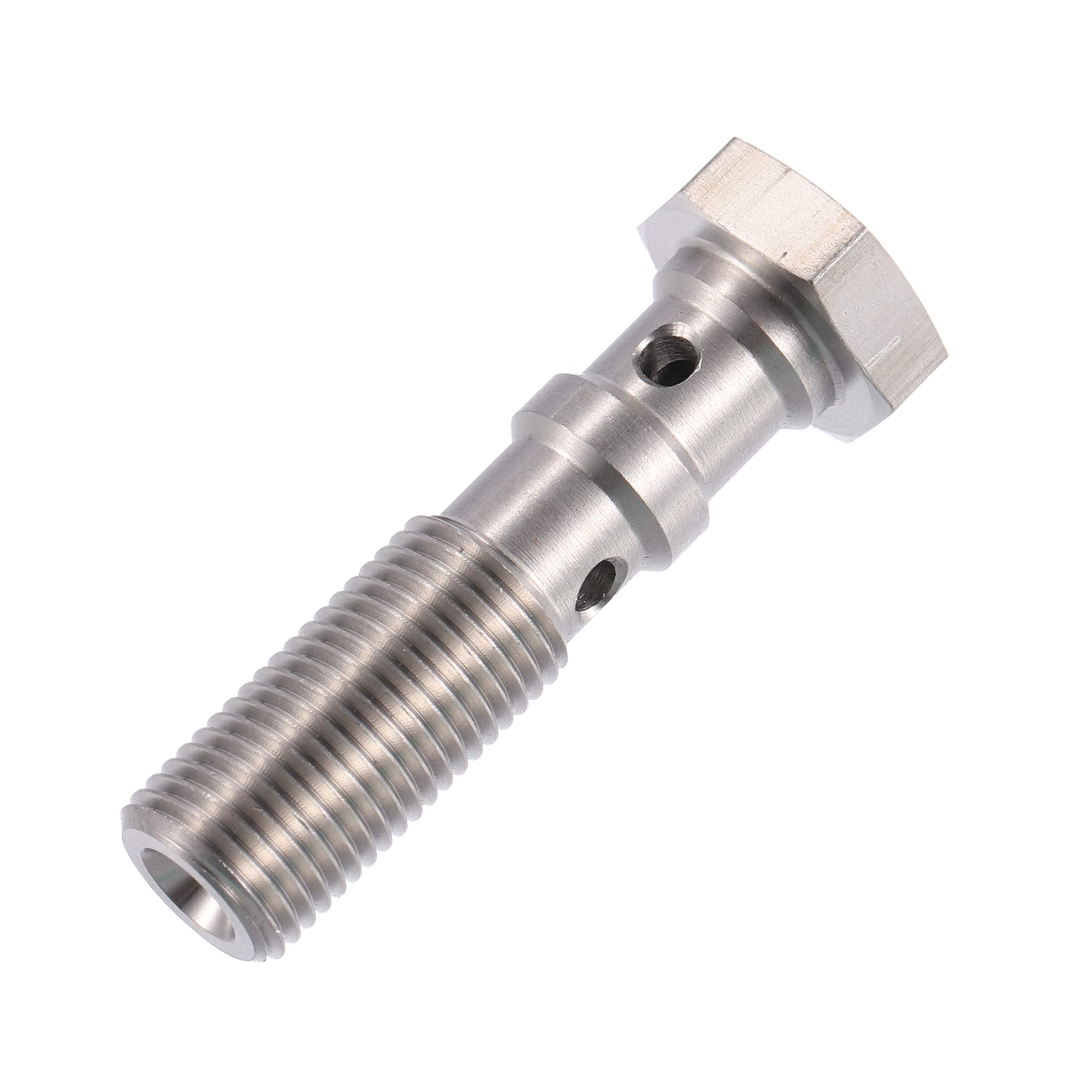 X AUTOHAUX Perno De Banjo Doble M10X1.25 Plateado 1 Pc Para Freno | Color Plateado Y Dorado, Material Acero Inoxidable Y Cobre, Tamaño M10X1.25, Longitud 39Mm, Incluye 3 Arandelas