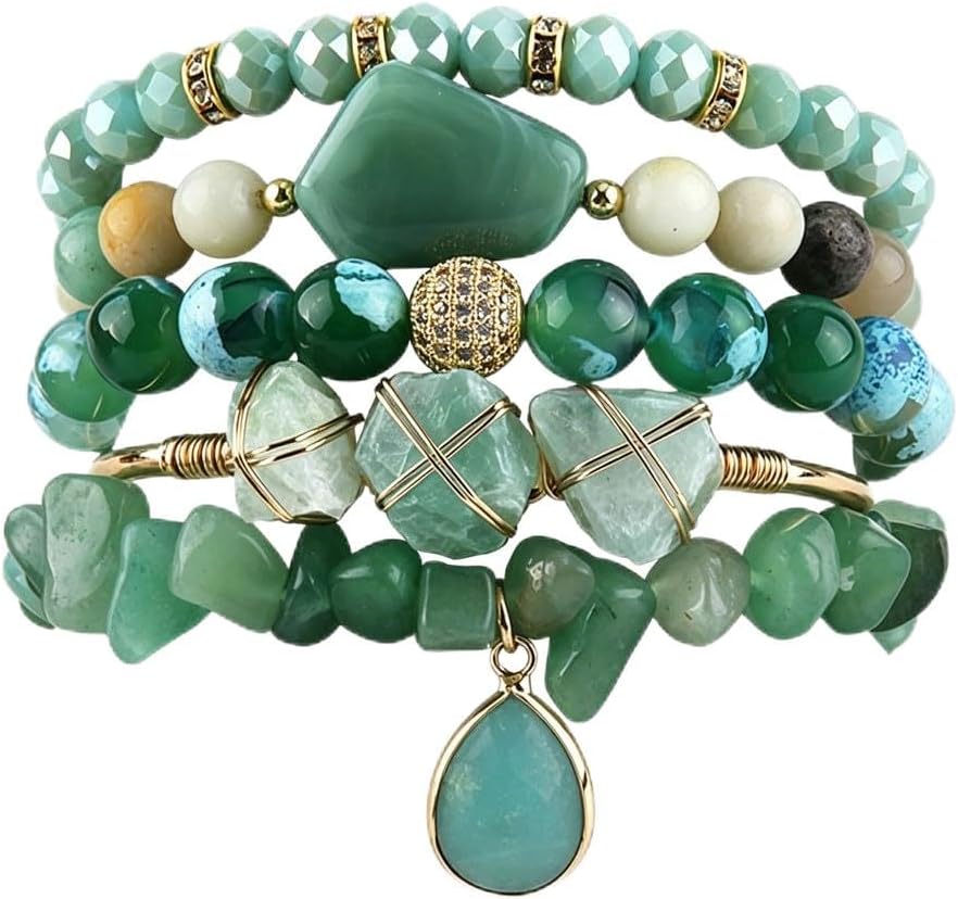 Boho Stackable Bracelets for Women, 5Pcs Natural Stone Beaded Bracelet Set for Women Jewelry Gifts