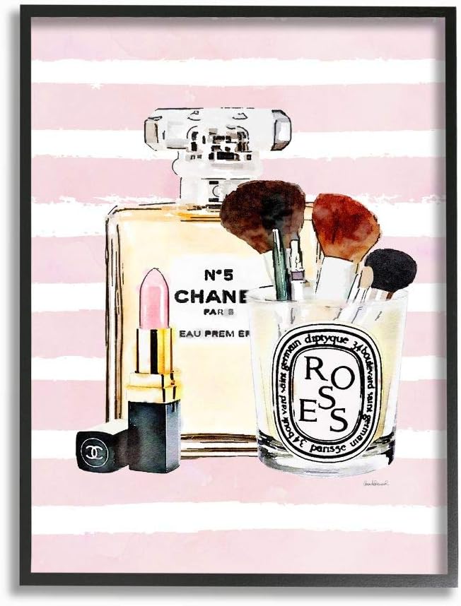 High Fashion Makeup Cosmetics with Chic Pink Stripes