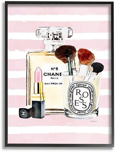 Miniatura 1 de Stupell Industries Cosméticos de maquillaje de alta moda con elegantes rayas rosadas, arte de pared, 11 x 14
