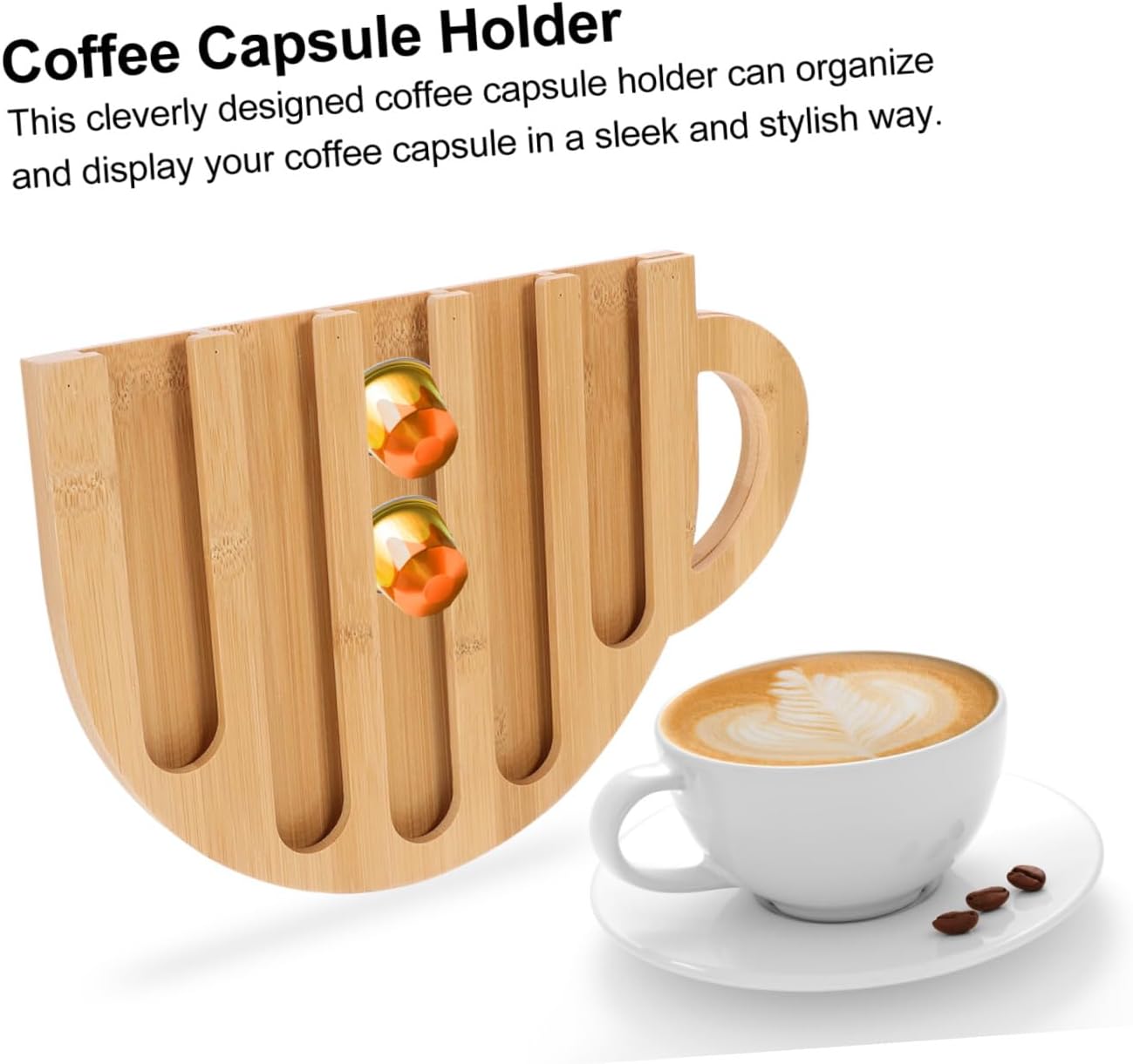Wooden Coffee Capsule Display Stand Mug-shaped Coffee Pod Storage Rack Vertical Organizer for Kitchen Countertop Space Saving Capsule Container