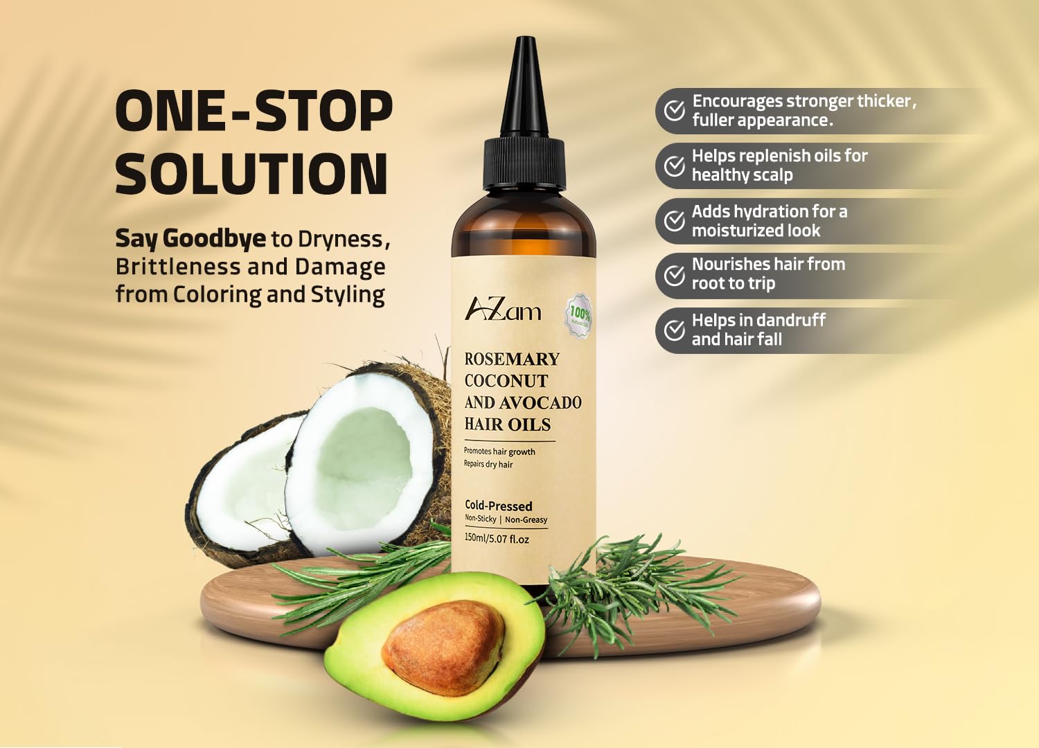 AZam Hair Oil Kit, 150ml Avocado, Coconut & Rosemary Blend for Hair Growth & Scalp Care, Includes Applicator Bottle, Gloves - Image 3