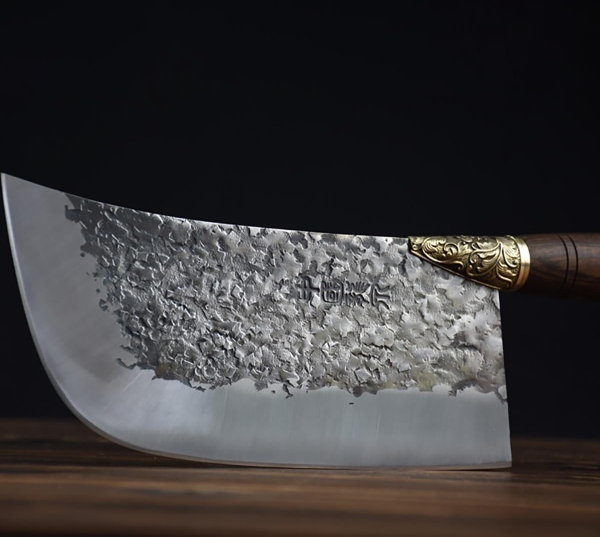 Meat Cleaver, Hand-forged Vintage Slicing Knife With Rosewood Handle And Round Head.