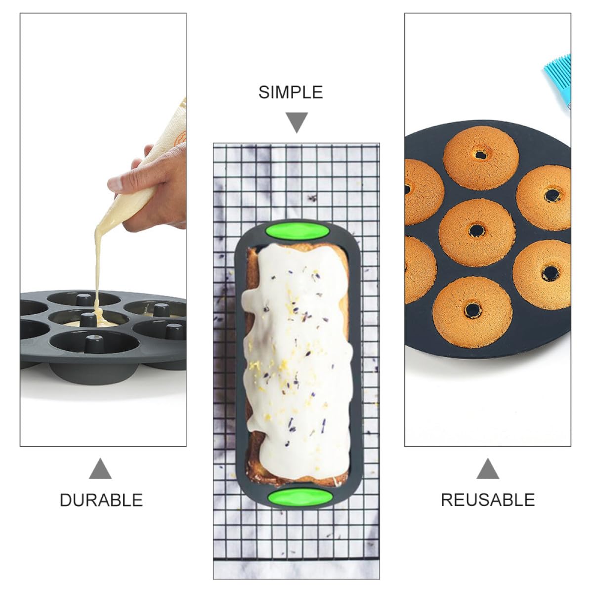 INOOMP Moldes de Silicona para Repostería 5 Piezas, Diseño Elegante y Resistente, Ideales para Hacer Pasteles y Pan en Restaurantes y Hogares