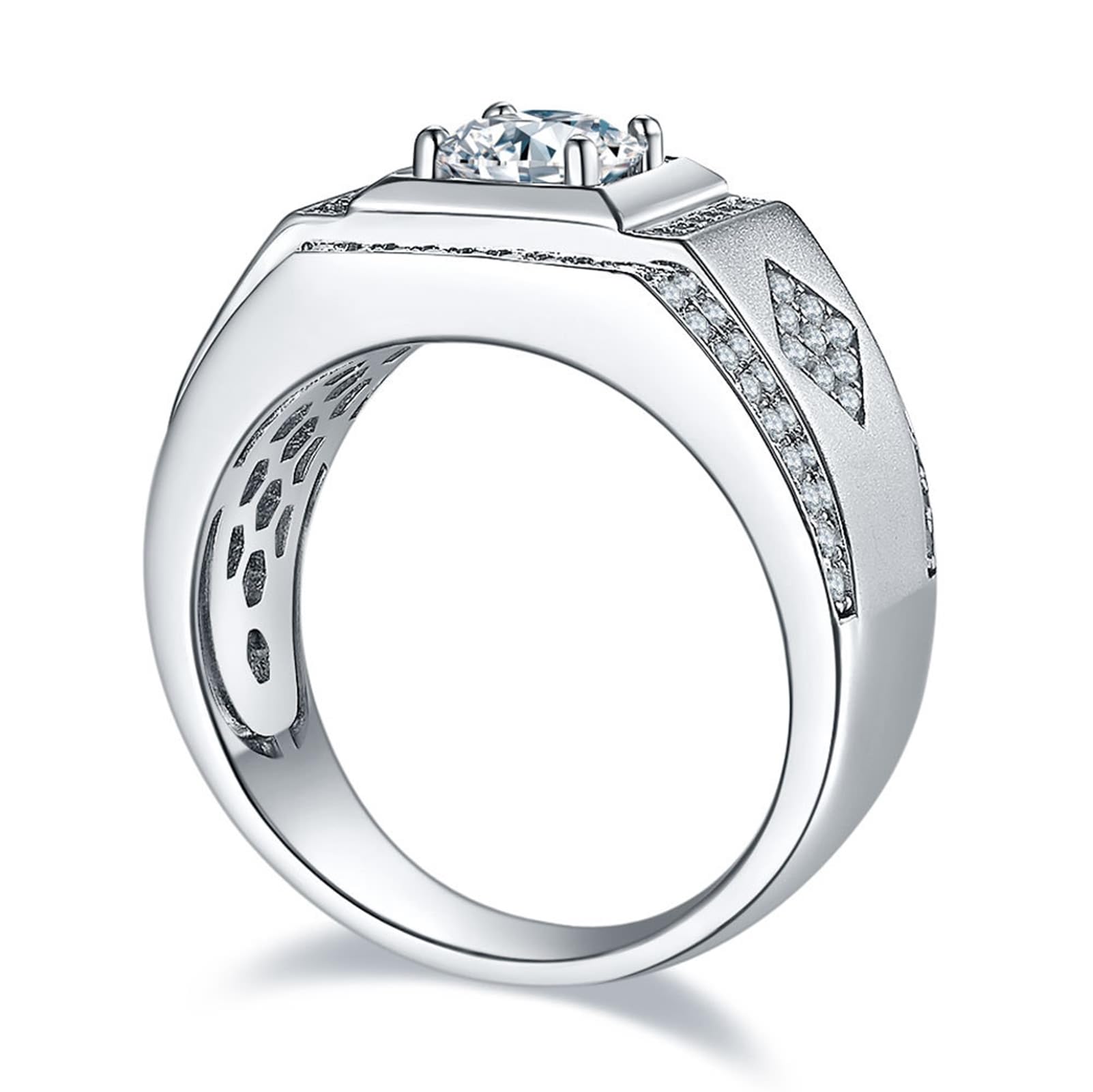 Männer Ringe, Halo-Design, 4 Zinken Ringe Herren Weiß Moissanite Ring 1ct Trauring Ehering Verlobung Hochzeit Geschenk