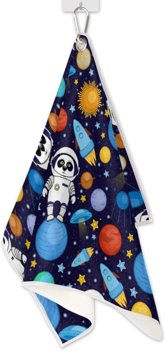 Earth Cartoon Golf Towel Microfiber Club Cleaner with Carabiner Clip Water Absorption Quick Dry Golf Towels for Women Men Golf Accessories 15 X 24 Inch