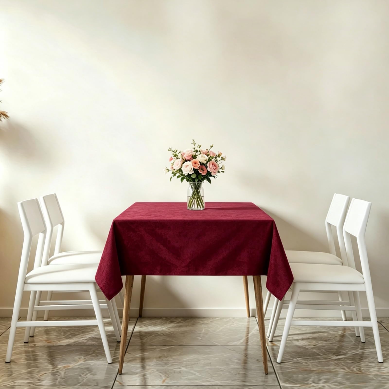 LIHUANE Rectangle Tablecloth 120 x 150 cm Faux Linen Solid Colour Faux Linen Tablecloth Wipe Clean Washable Polyester for Rectangle Tables, Red Wine