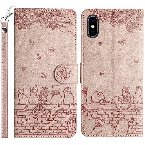 Cover per IPhone XS Max 6.5 Pollici Custodia in PU Pelle Portafoglio Flip Chiusura Magnetica Antiurto Funzione Scomparti con Slot Schede per XS Max 6.5 Viola Fumé