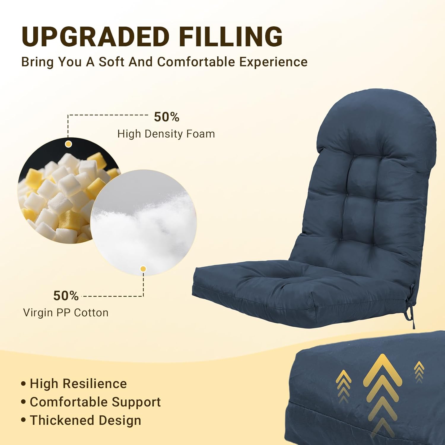 YAFF Adirondack Chair Cushion, Water and Sunscreen Resistant Fabric Outdoor Chair Cushions, Non-Slip Rocking Chair Cushions, Thickened High Back Patio Chair Cushion, 43.3 x 19.7 inches Navy Blue 1 PCS