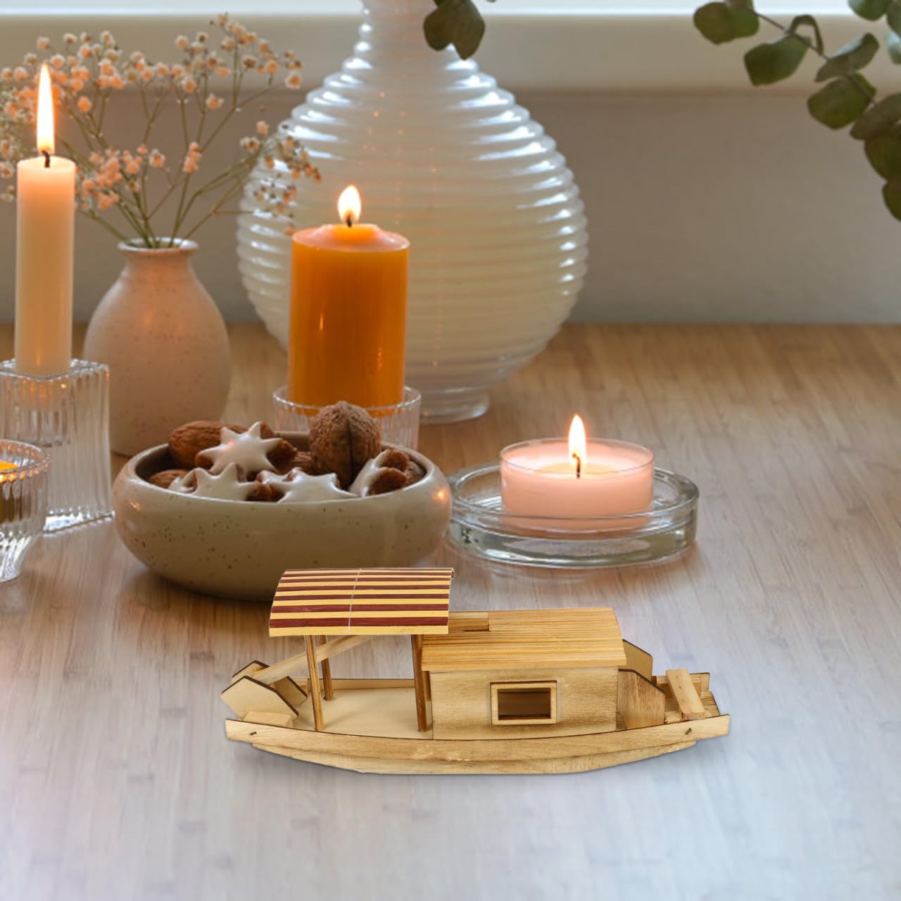 BESPORTBLE Modellboot Aus Holz Boot Ornament Dekoration Tischboot Holzbootfigur Für Wohnzimmer Schlafzimmer Büro Schrankdekoration Kanu Modell