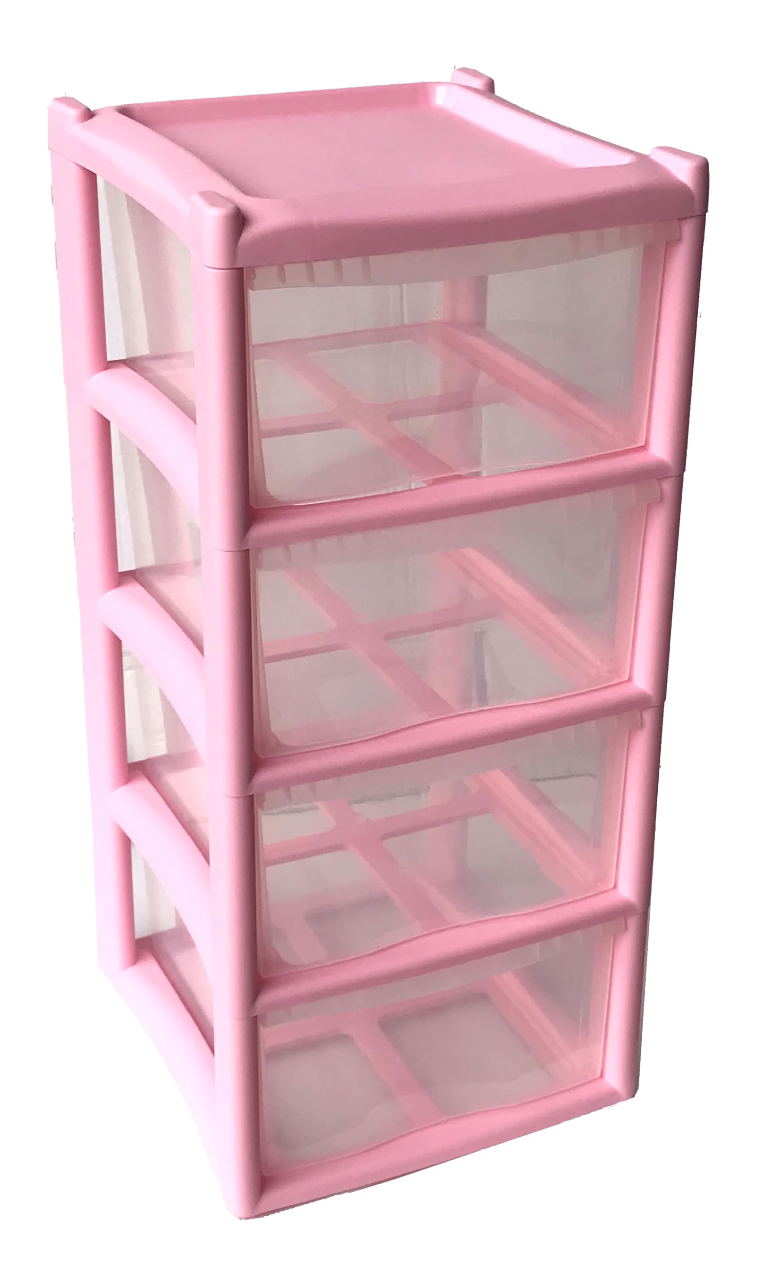 LUNEX 4 Deep Drawer Black Modular Storage Tower Unit For Home Office Schools (Pink)