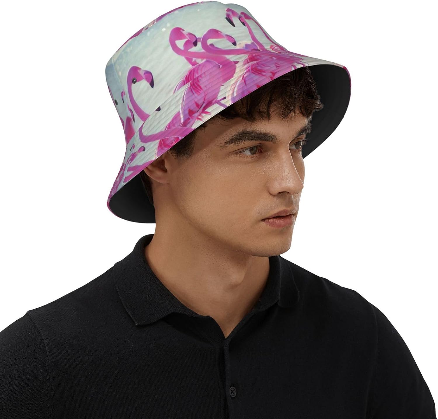 Bucket Hat Flock of Pink Flamingos on The Beach Print Summer Sun Hat Trendy Beach Funny Fisherman Hat for Men Women Unisex
