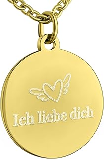 Personalisierte Kette mit Gravur Edelstahl 50 cm mit Anhänger rund in silber - Personalisierte Halskette für Männer und Frauen - Personalisierter Schmuck Damen Herren