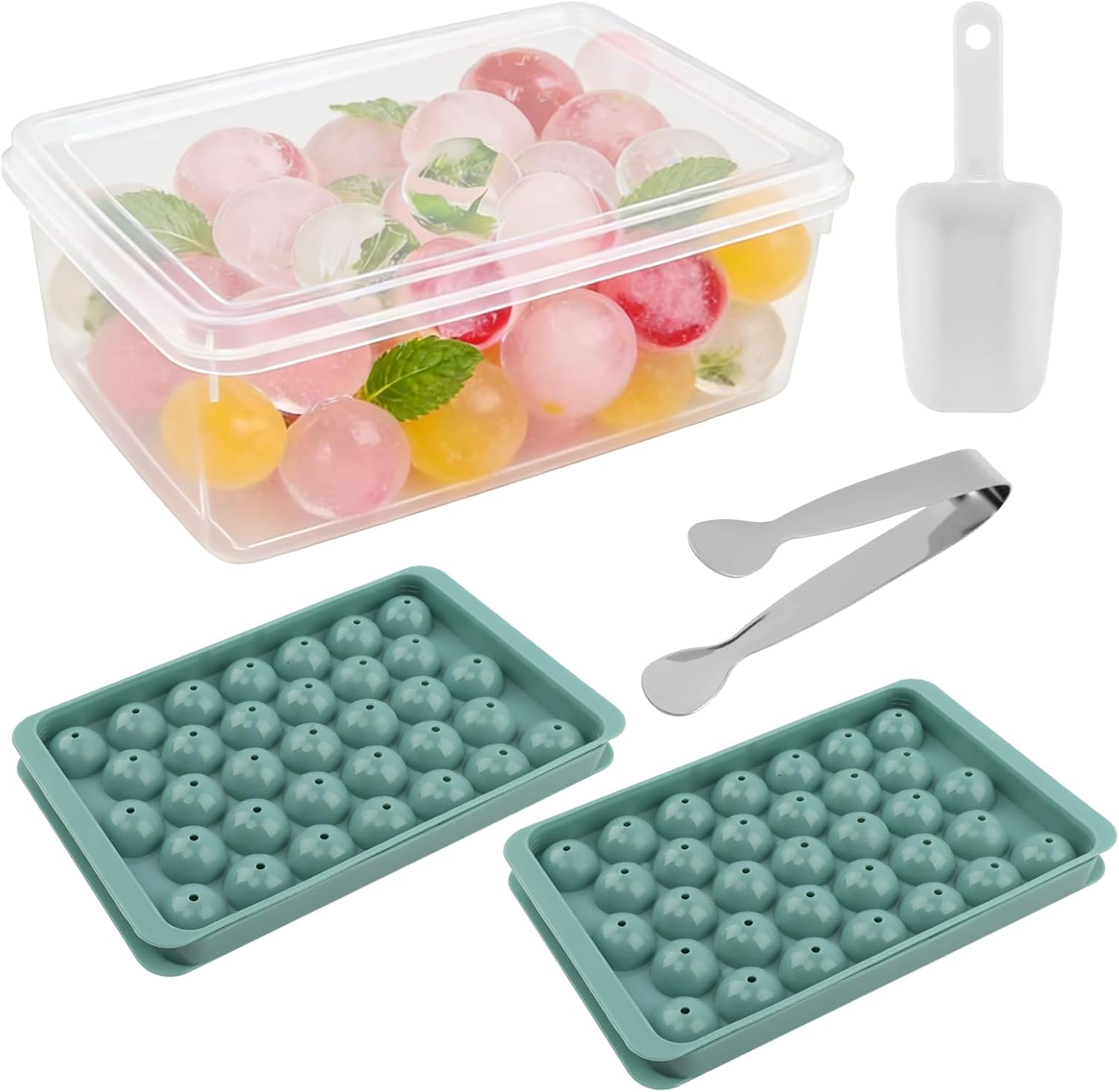 Round Ice Cube Trays for Freezer, 2 Pack 66 Small Circle Ice Molds with Lid