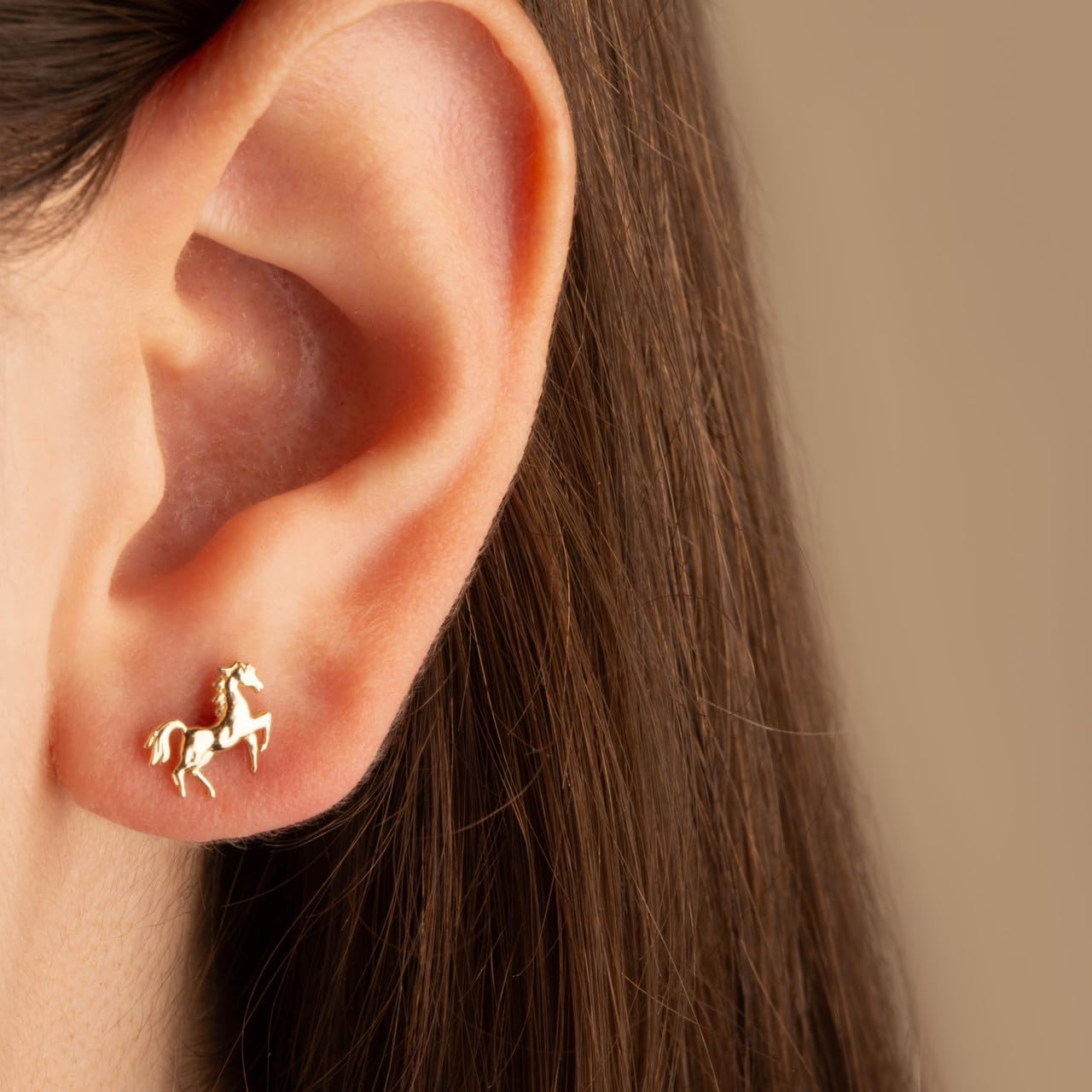 Claddagh Gold 10K & 14K Yellow Horse Stallion Stud Earrings - Image 2