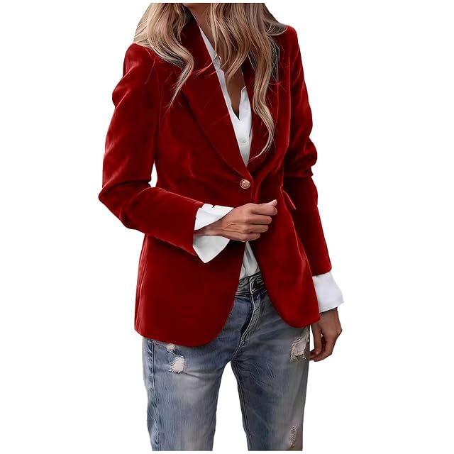 Velvet Blazer Women Casual Business Button Up Jacket Fall Winter Coats Notch Lapel Work Office Plus Size Suit