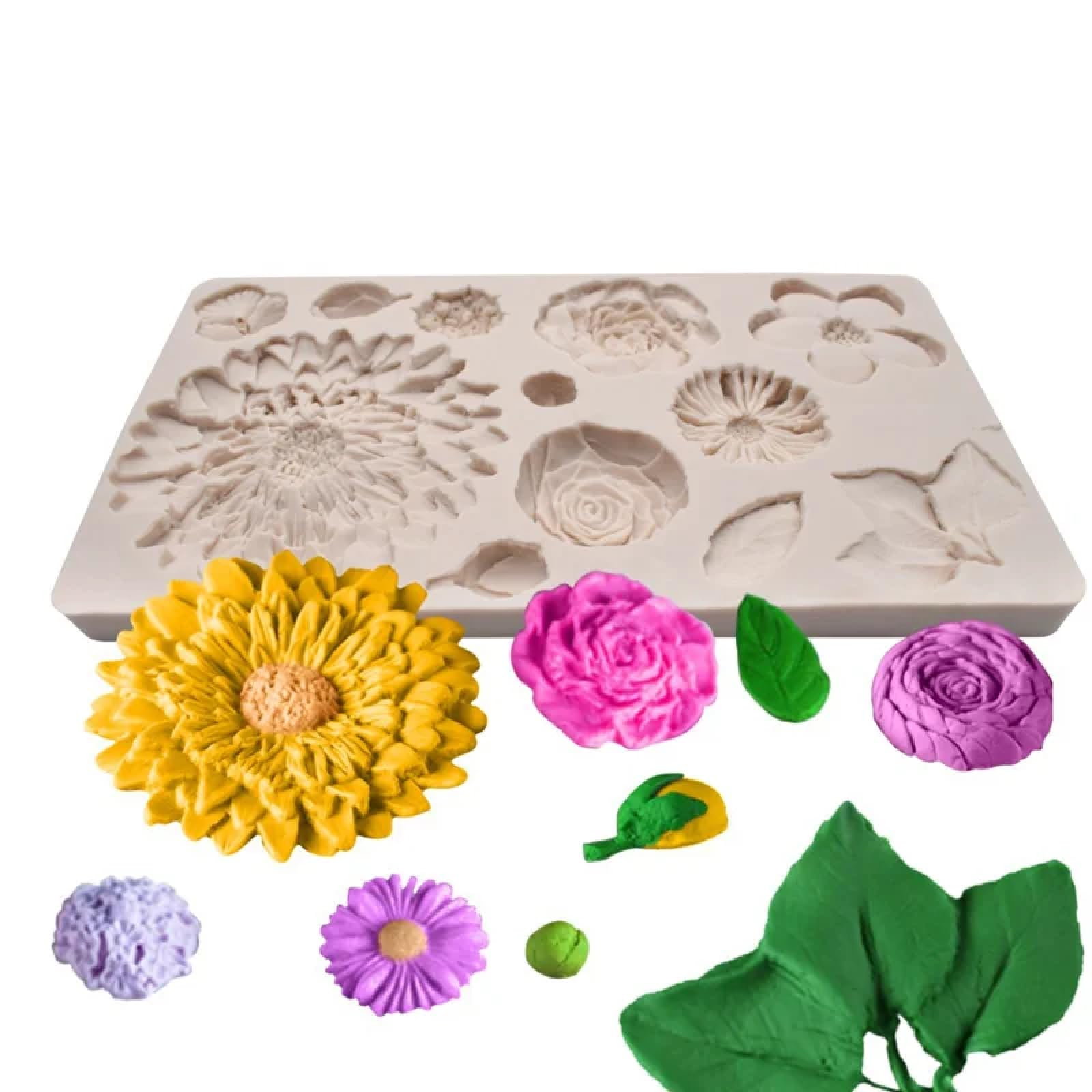 Molde de silicona para hacer fondant, 20,3 x 11,6 x 1,5 cm, molde de resina de silicona, hermoso crisantemo, flor de boda, decoración de pasteles, hojas, hornear, fondant, chocolate, caramelos