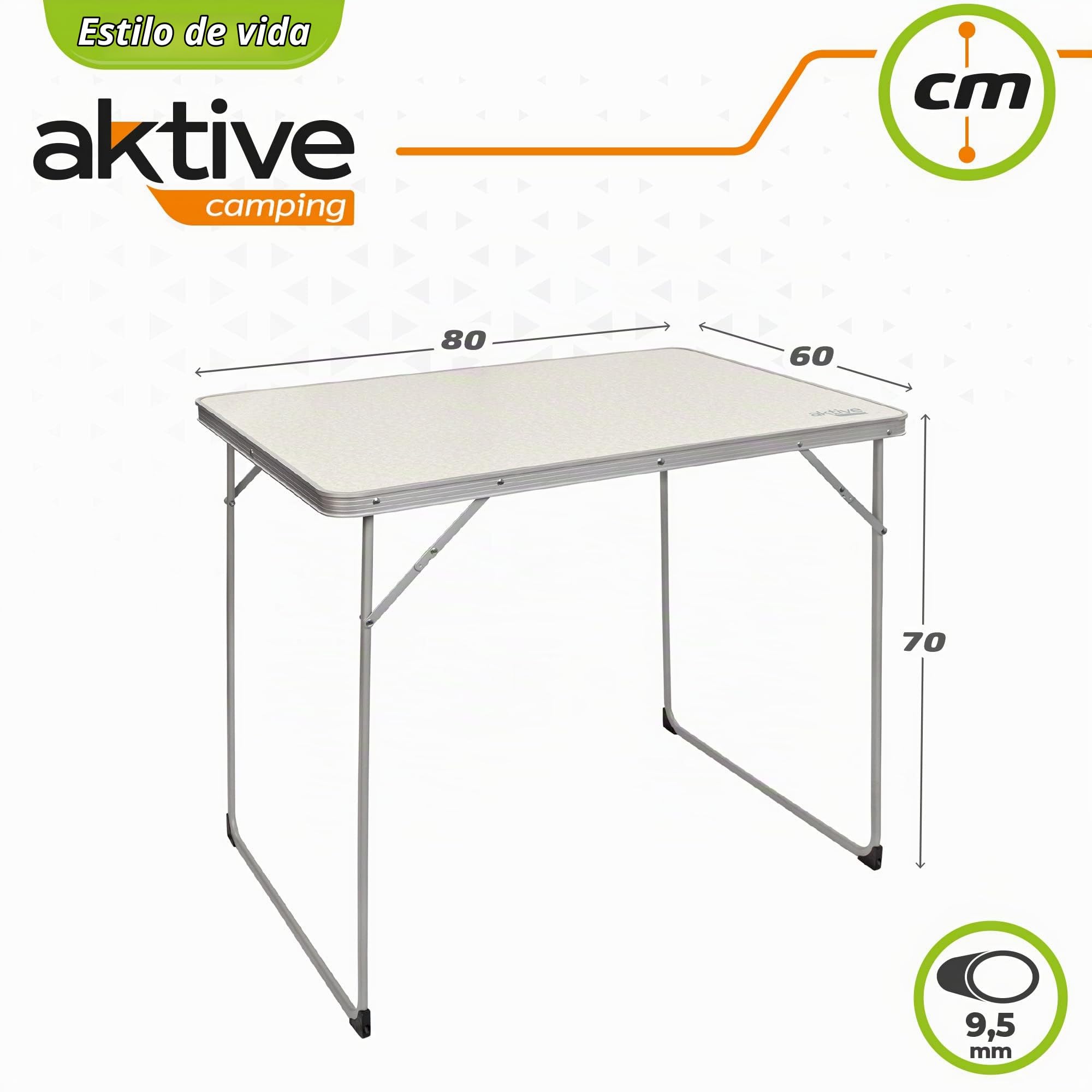 Aktive 52867 - Mesa plegable camping, playa, portátil color blanco, aluminio, resistente, 80x60x70 cm