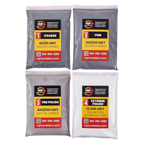 Refill Grit Kit w MJR Tumblers Premium Quality Extreme Polish 12,000 Grit Sub Micron Aluminum Oxide Polish for Unparalleled Result. For 10lb Rock Tumblers w Silicon Carbide, Disabled and Veteran Owned - for 10lb barrel