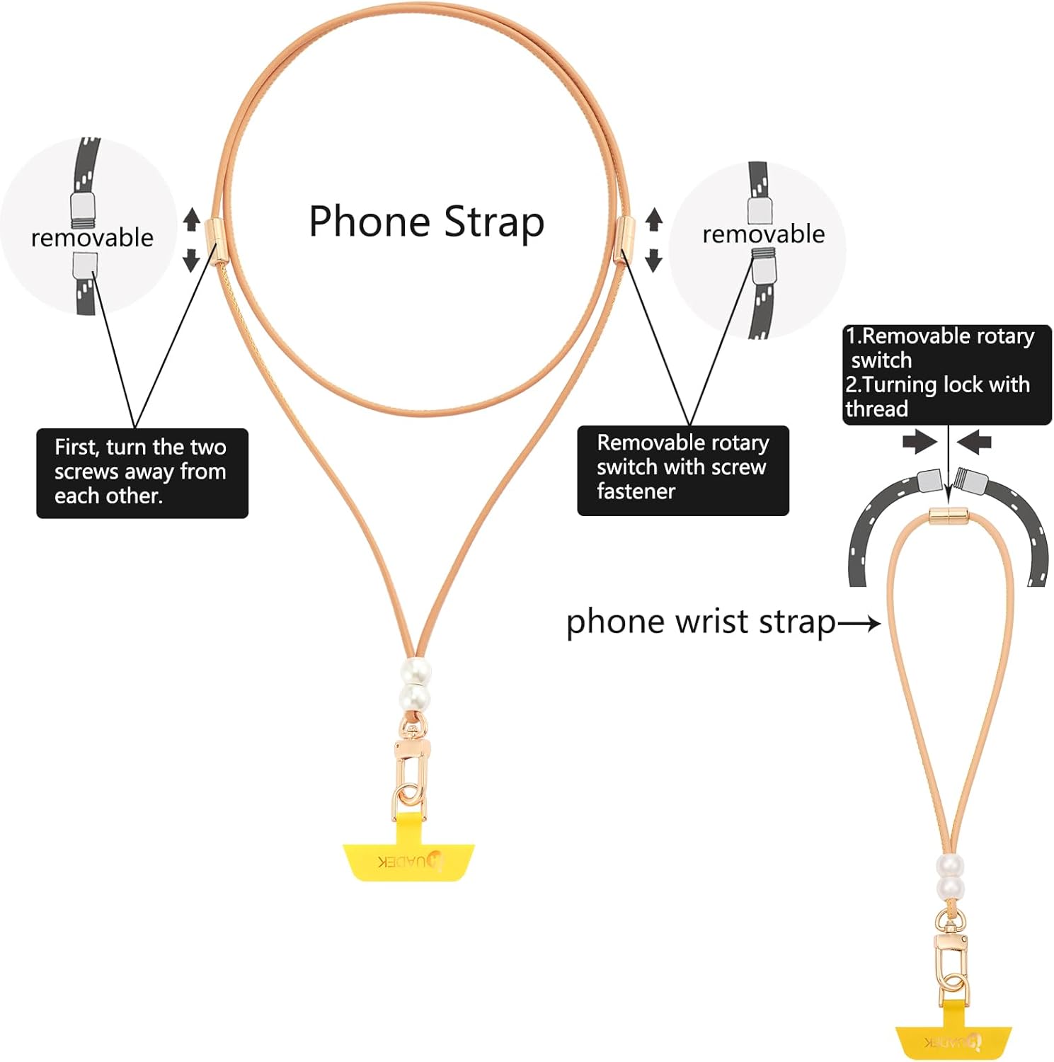 cell phone lanyard Detachable Phone Chain Strap Leather 2-in-1 phone wrist strap - Image 3