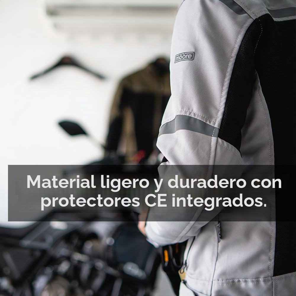 Moore I Chaqueta de Moto Air, Gris/Negro – Alta Ventilación, Protecciones CE, Diseño Deportivo