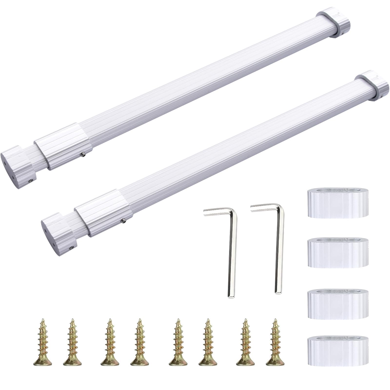 Excefore Extendable Clothes Rail Pole, 2 Pack Wardrobe Rail Extendable, Wardrobe Rails Extendable Set, Adjustable Wardrobe Rail, Hanging Rails for Clothes for Wardrobe Cabinet Cupboard (42cm to 65cm)