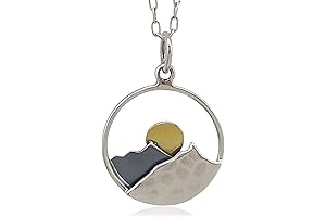 Sterling Silver and Bronze Mountain Range with Sun Charm Necklace, 18 inches