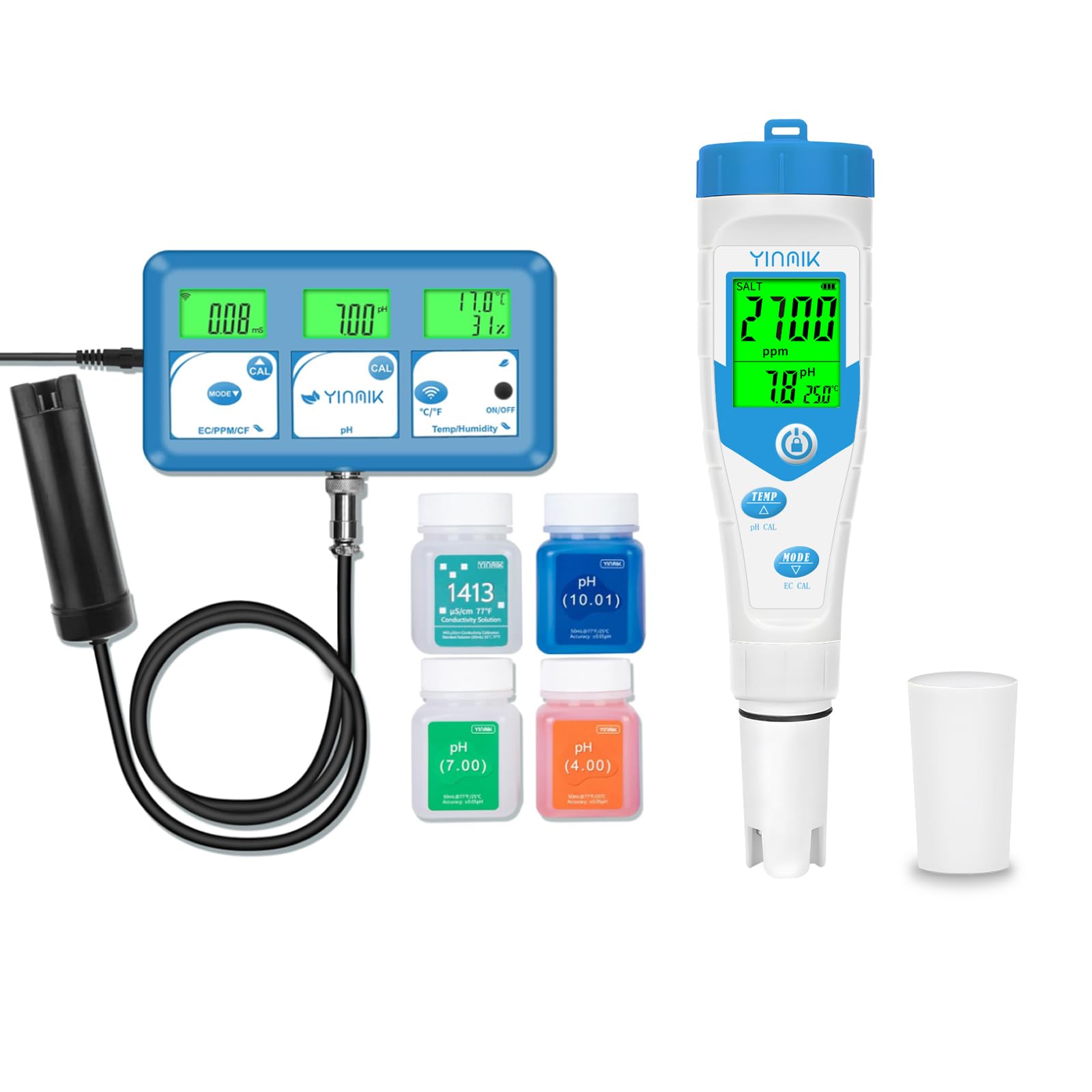 YINMIK Testeur Sel Piscine, Testeur de pH et Salinité Piscine avec Affichage Simultané, 5 en 1 Salinomètre, Testeur pH Conductivité Sel EC TDS Temp pour Aquarium, Spa, Eau Potable, Hydroponique Visite