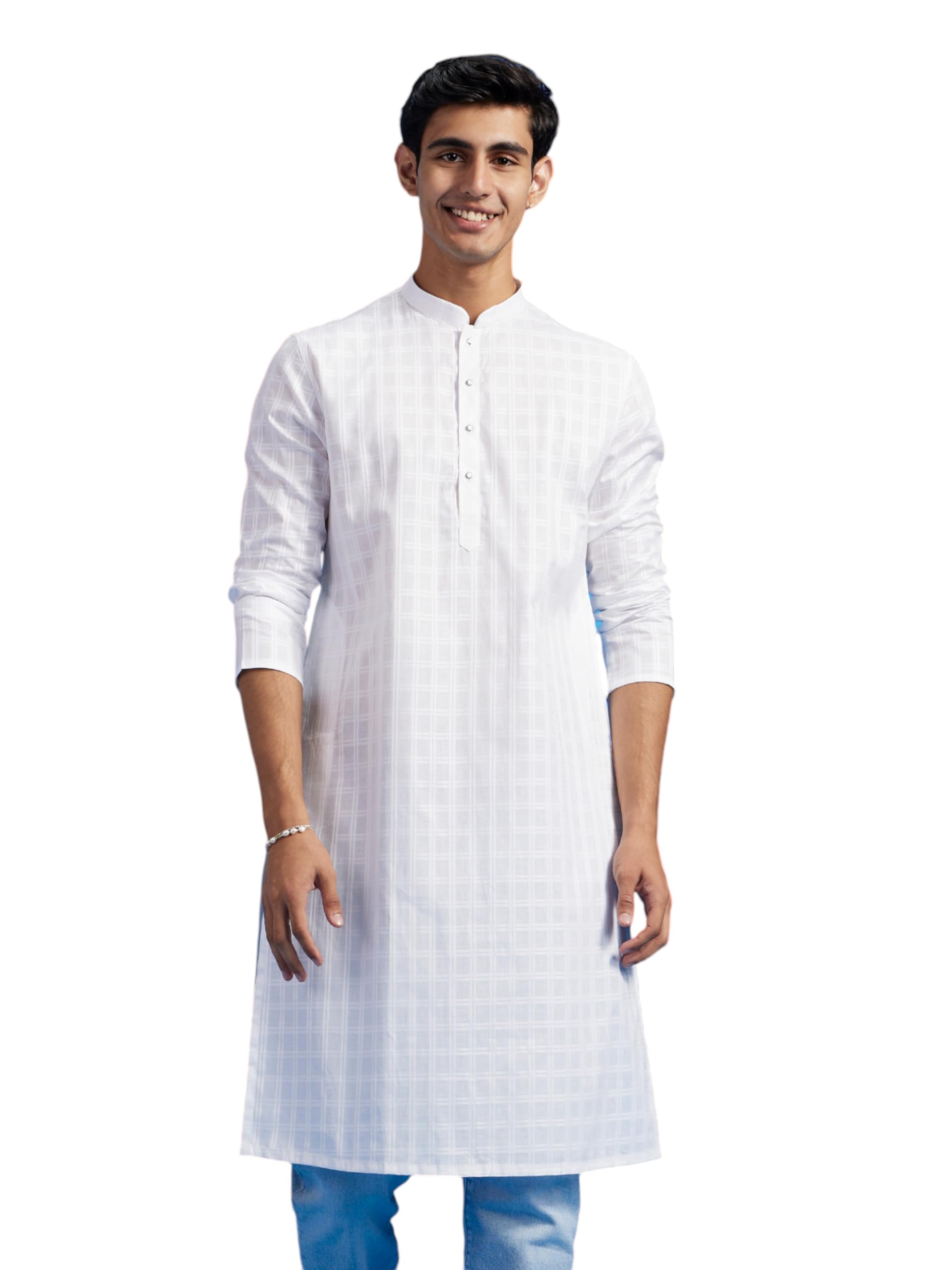 diwas by manyavar Men's Cotton Checkered Kurta (1pc)-picture-47