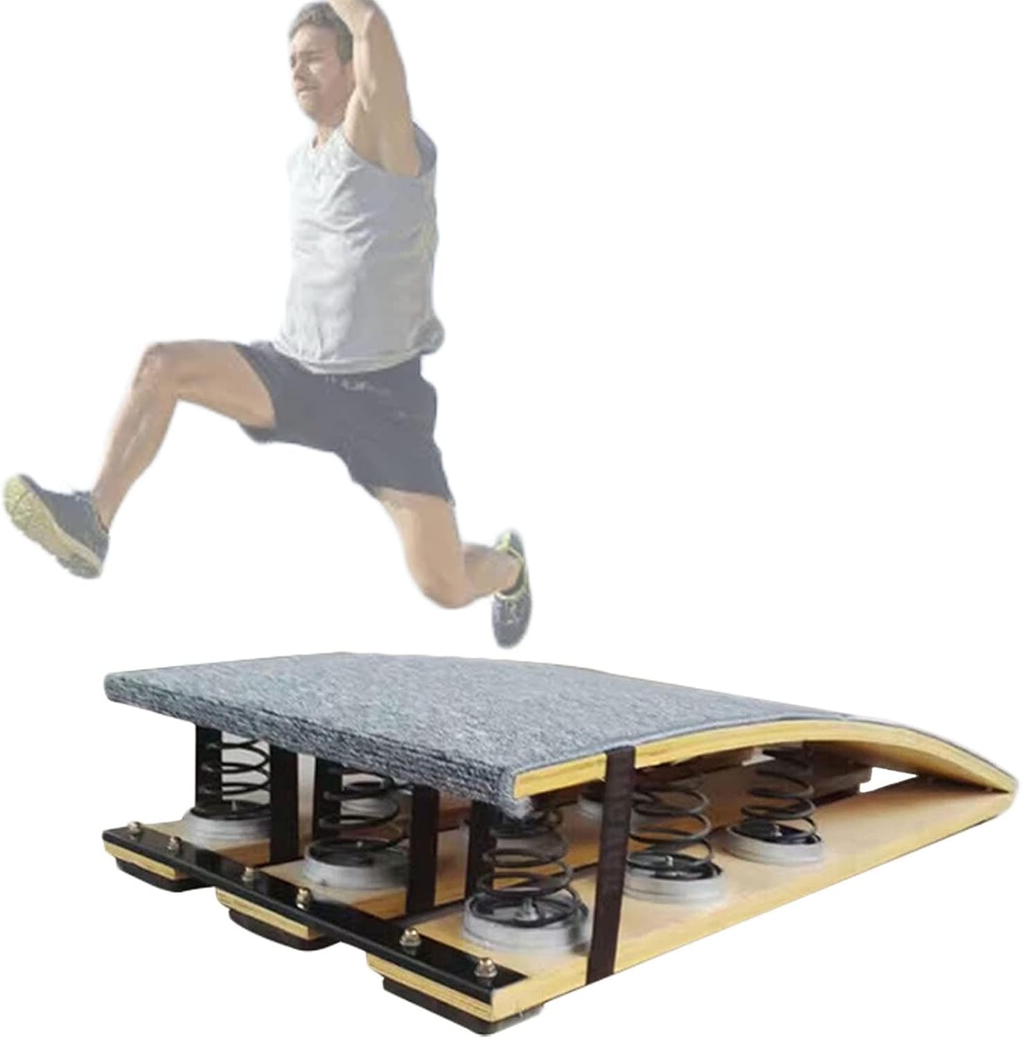 Hardwood with Gray Carpet & 9 High-Elasticity Springs - Gymnastics Jumping Aid for Beam, Vault, and High Jump Sports Equipment