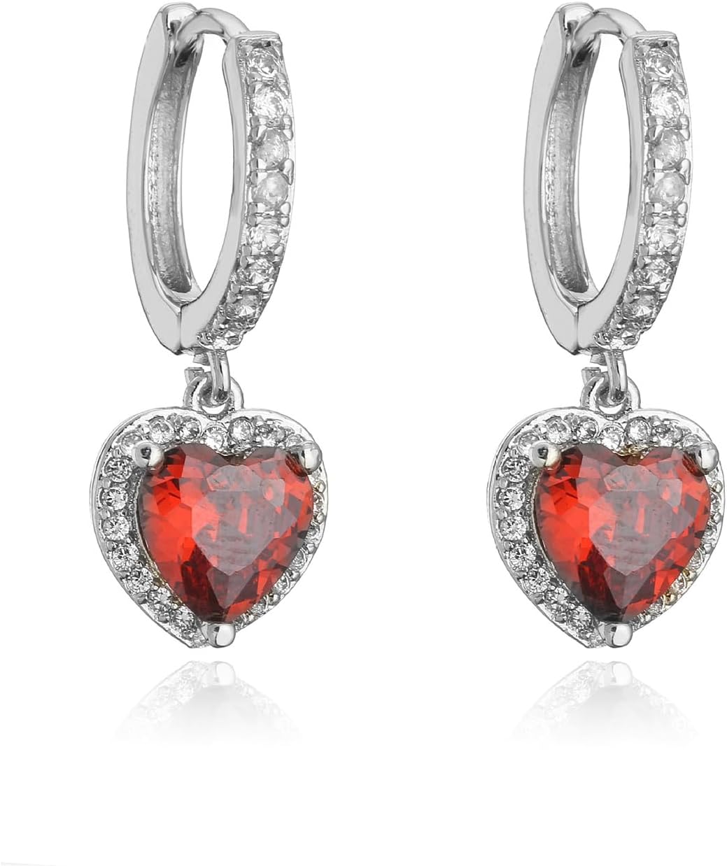 14K Gold Plated Dangle Drop Heart Hoop Earrings for Women Trendy Small White Gold Cute Huggie Earrings Cubic Zirconia Hypoallergenic Pink Red Heart Earrings Gifts for Women