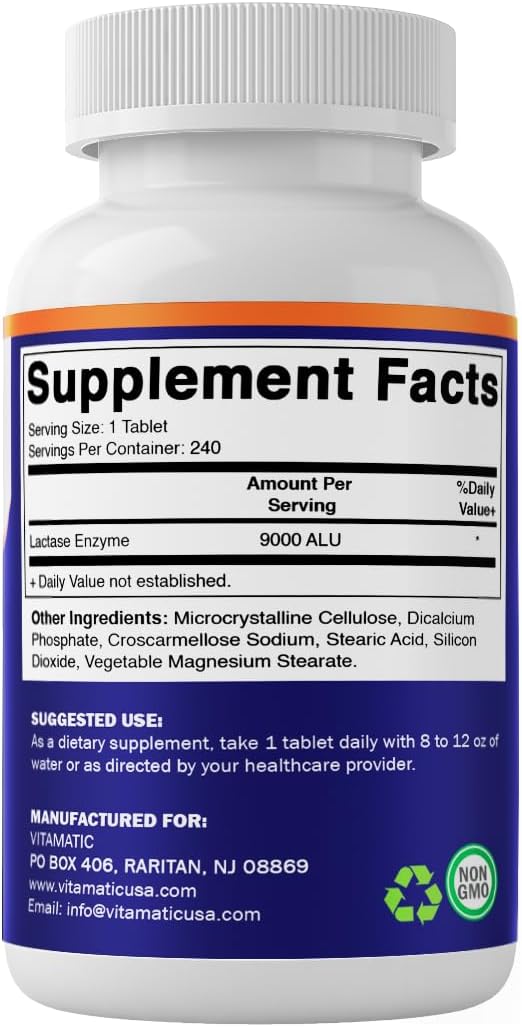 Vitamatic Lactase Enzyme 9000 FCC 240 Tablets - Lactose Intolerance Relief Caplets - Image 8