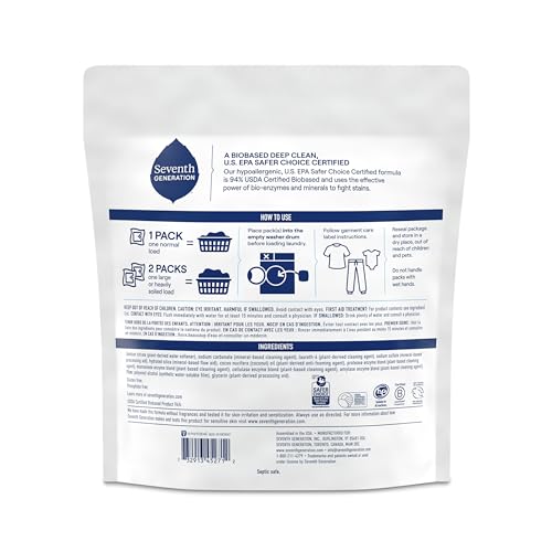 Image of Seventh Generation Laundry Detergent Packs, Free & Clear, Made for Sensitive Skin, EPA Safer Choice Certified, 64 Count
