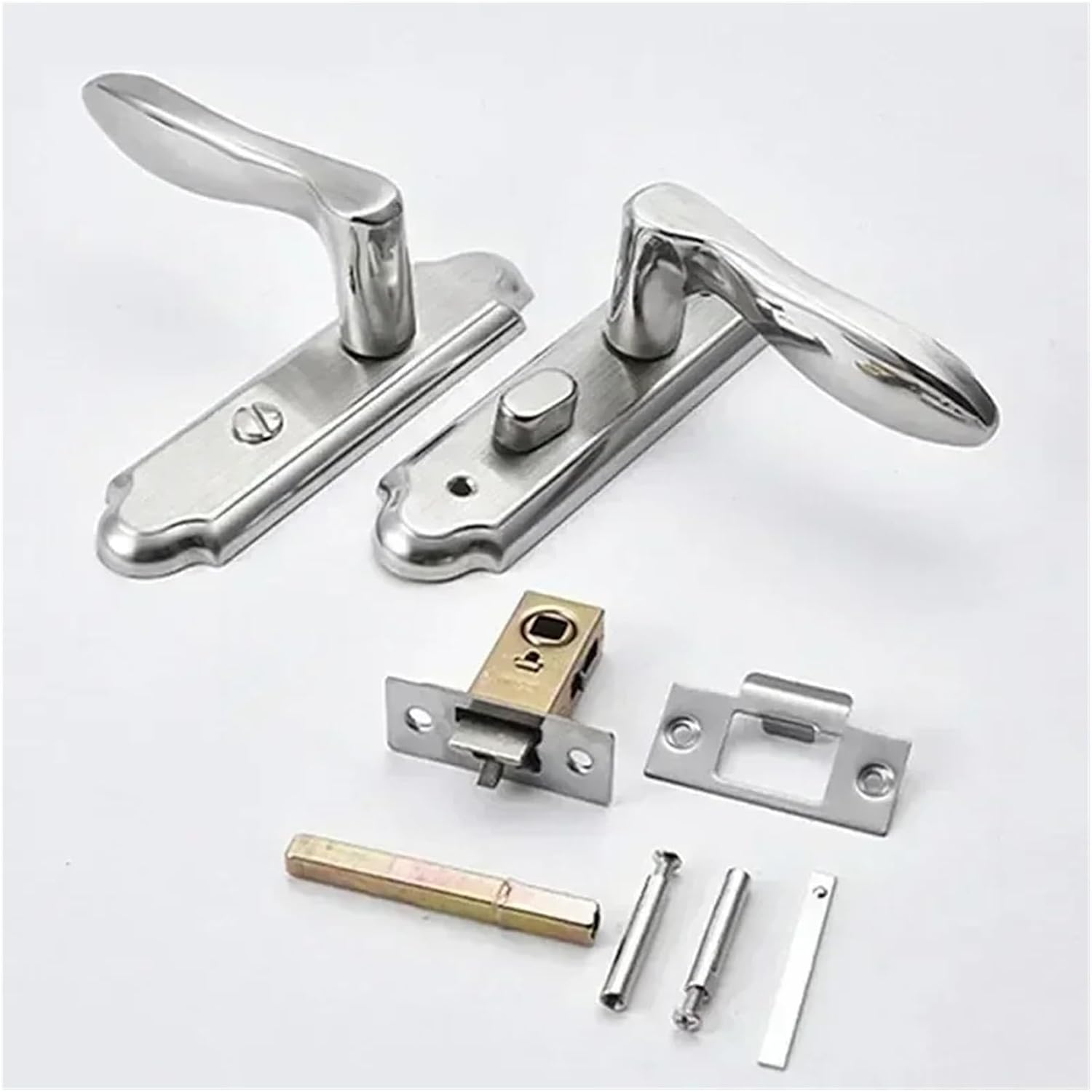 Stainless Steel Keyless Bathroom Door Locks Indoor Door Handle Lockset Three-Bar Single Tongue Toilet Door Lock(Rose Gold)