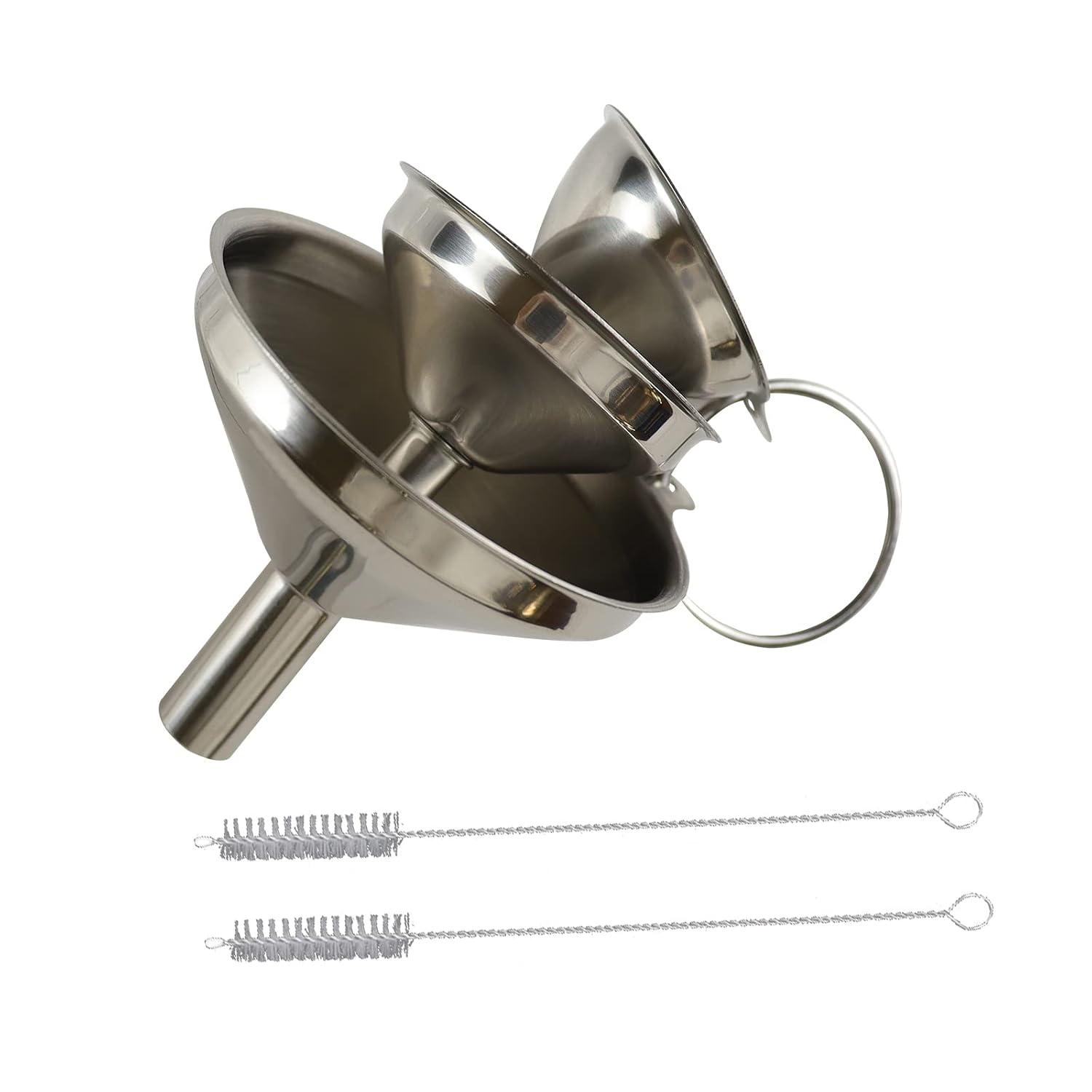 IoF 3-Pack Mini Stainless Steel Funnel with Handles, Metal Small Funnels for Filling Small Bottles Tiny Kichen Funnel, Food Oil Blask Liquor Powerder Protein Dispenser