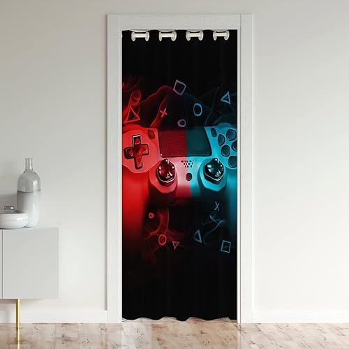 jejeloiu Cortinas opacas para decoración de sala de juegos, tratamiento de juegos, cortina para oscurecer la habitación, cortinas opacas con control