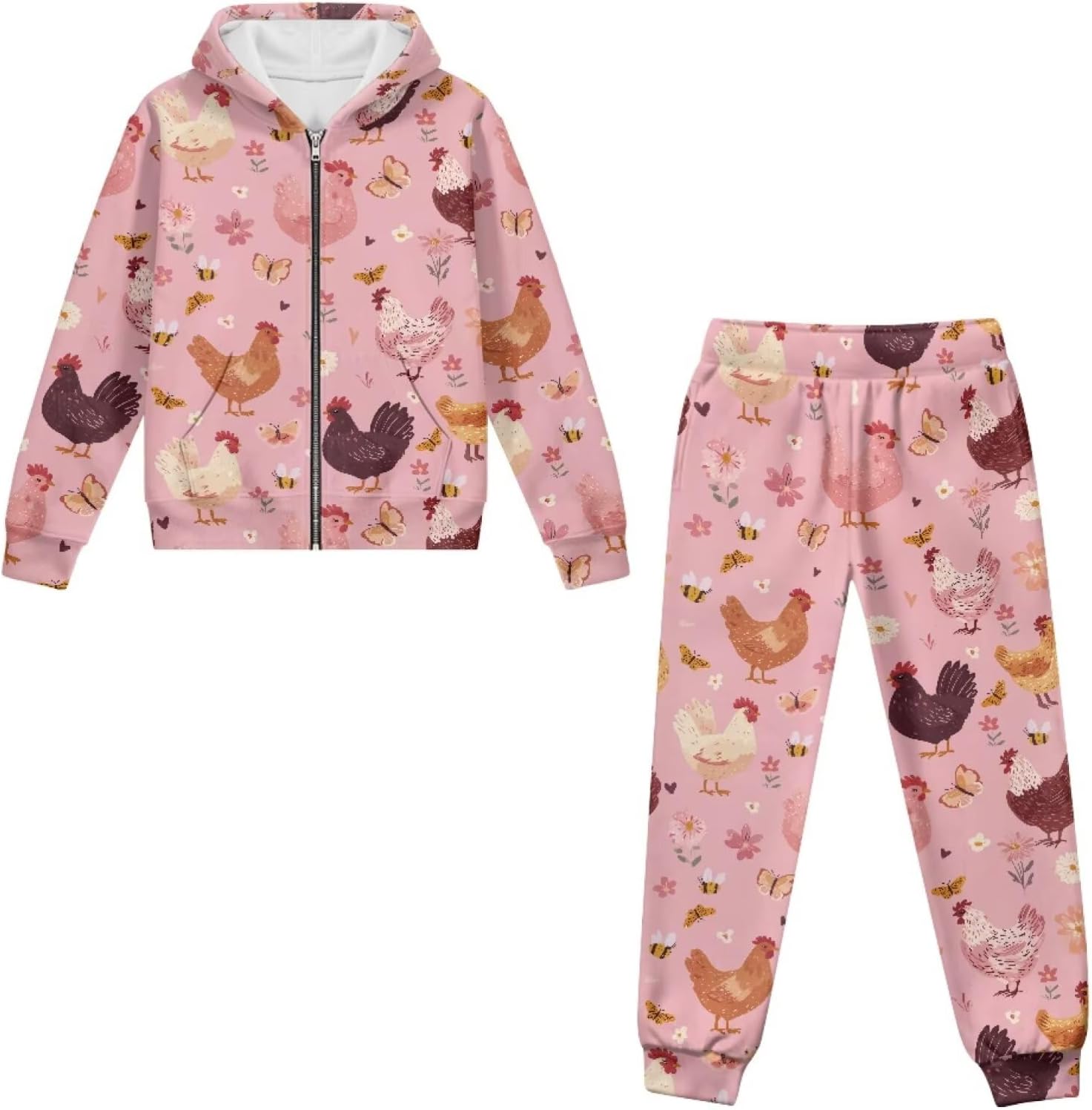 Girls Boys Sweatsuit Two Piece Jogger Sets Zip Up Hooded Sweatshirts and Sweatpants with Pockets