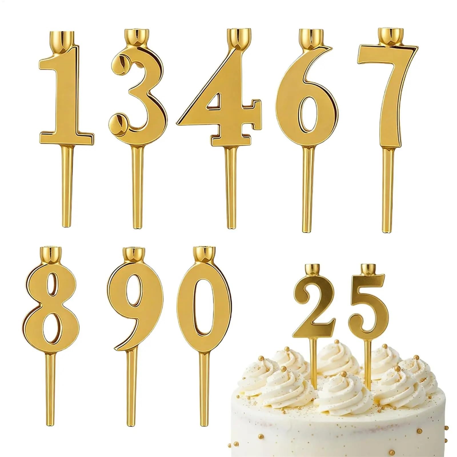 Reusable Number Birthday Candle Holder - Cake Topper for Celebrations(Gold)