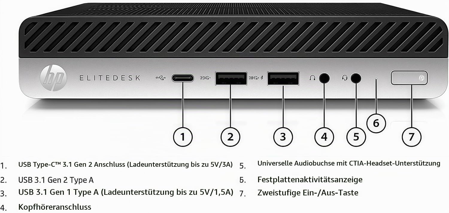 HP EliteDesk 800 G4 mini Desktop-PC, Intel Core i5-8500, 8 GB RAM, 256 GB SSD, WiFi, Bluetooth, US-Tastatur, Windows 11 Pro (Generalüberholt)