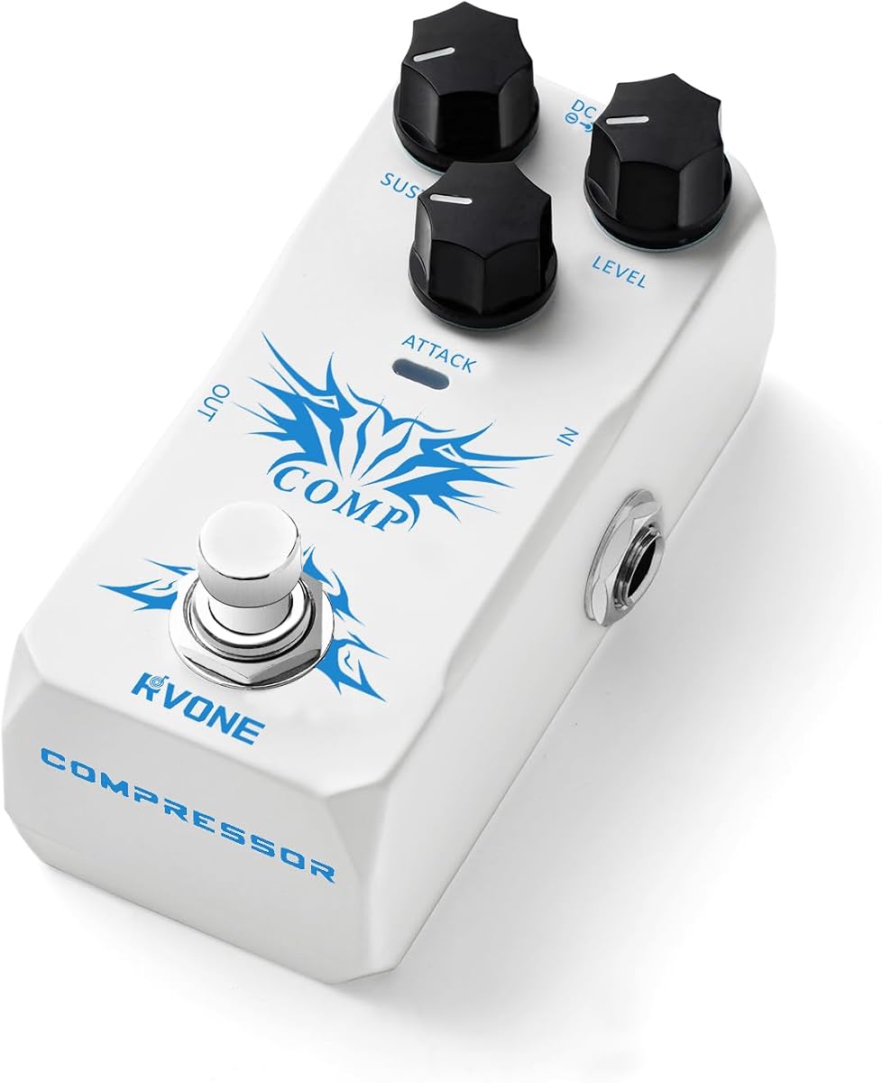 RVONE Pedal Compresor Analógico Guitarra/Bajo, Compresor de Pedal de Guitarra de Grado de Estudio, Pedal de Efectos de Guitarra para Bajo Eléctrico, True Bypass y Caja de Aluminio