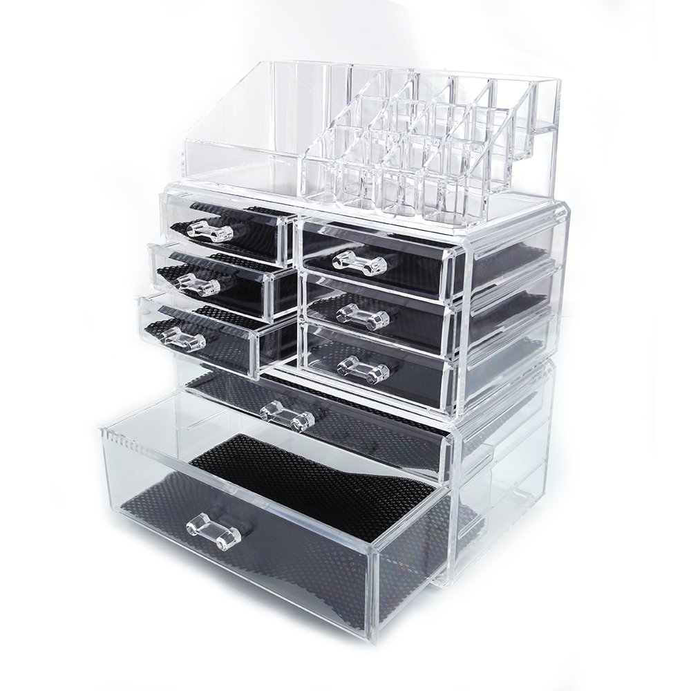 Spaco Cosmetic Storage Display Boxes Cosmetics Storage Rack 6 Small & 2 Large Drawers(Transparent)