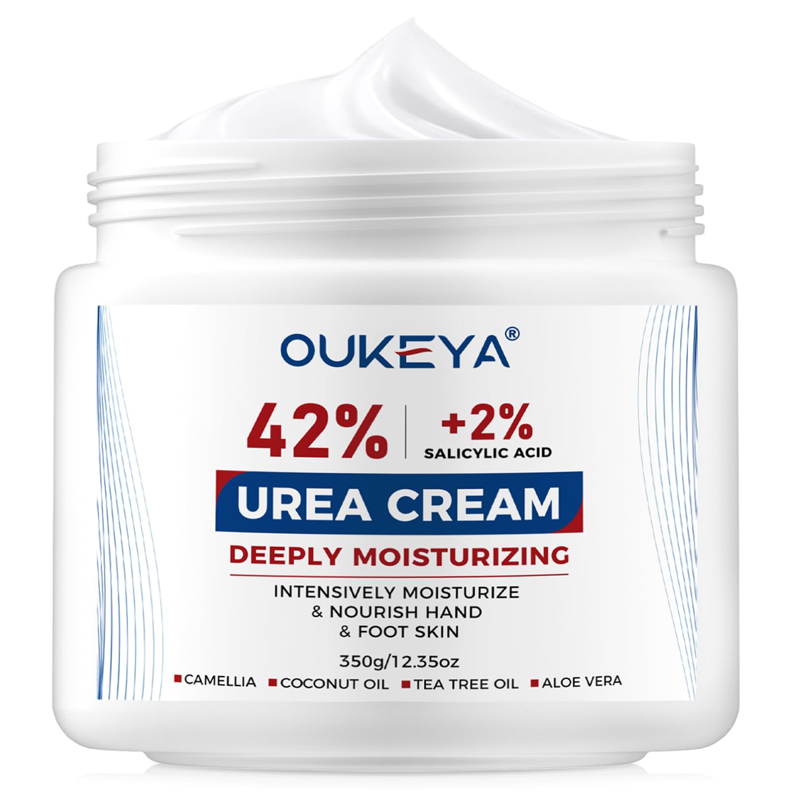 OUKEYA Urea Cream 42% plus Salicylic Acid 2% Net 350g for Dry Cracked Feet, Heels, Knees, Elbows, Hands and Lips. Moisturizes and Removes Corns,Calluses,Dead Skin,and Softens Toenails