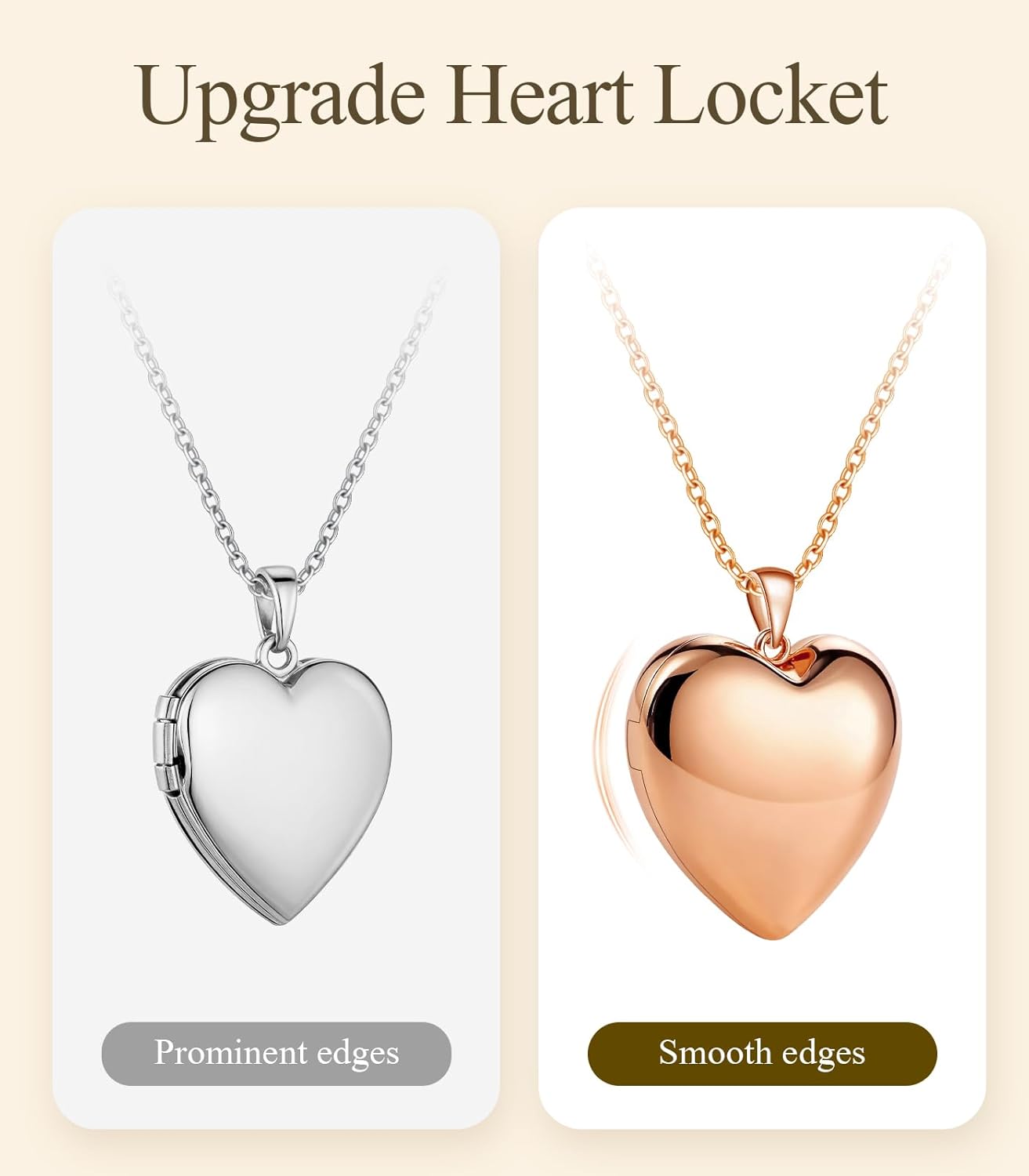 Heart Locket Necklace for Women - 16K Gold Silver Plated Photo Lockets Necklace that Hold 2 Pictures - Great Gift to Keepsake Full of Love and Remembrance, 16.8+2.2 Inch Extension Chain
