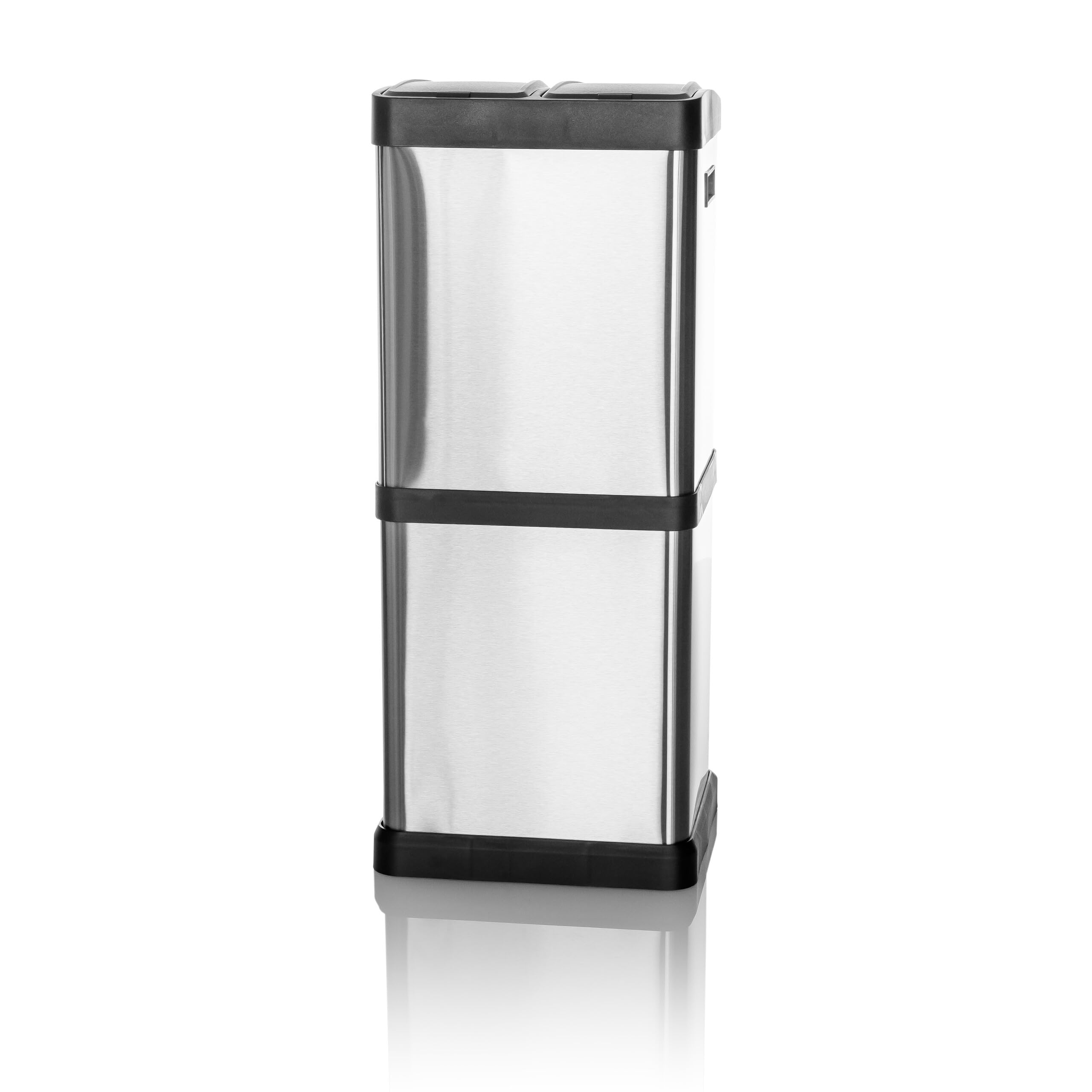 hjh OFFICE Cubo de basura CLEAN VII de acero, sistema de separación de residuos con 3 compartimentos (2 x 8L + 1 x 16L), uso universal, plata, 741100