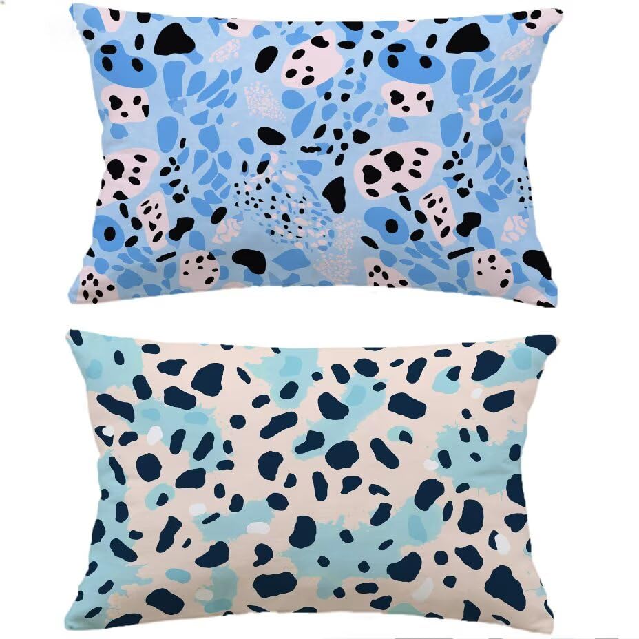 Coussin de jardin 40x80 texture lin chic bleu léopard - 2