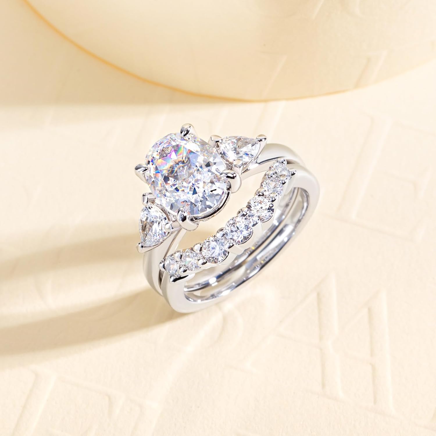 Cubic Zirconia Wedding Ring Set Round/Emerald/Cushion/Oval Cut D Color VVS1 Clarity 5A Grade CZ Engagement Promise Anniversary Rings Bridal Sets for Women