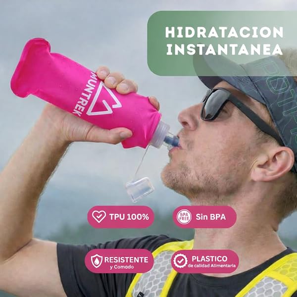 Soft Flask 500ml Pack de 2 con Pajita Extensible, Botellas Flexibles para Trail Running, TPU Sin BPA (Rosa) - 3