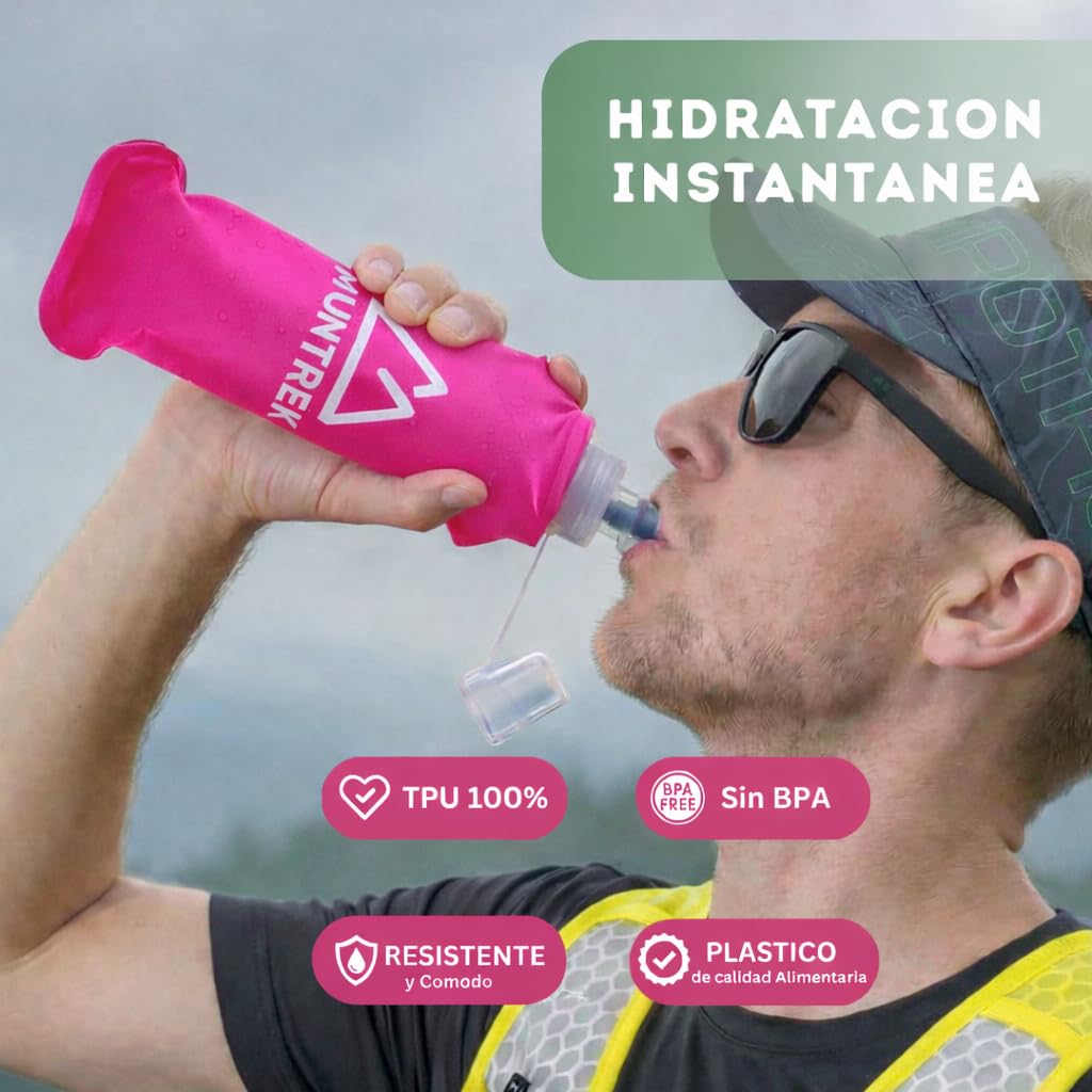 Soft Flask 500ml Pack de 2 con Pajita Extensible, Botellas Flexibles para Trail Running, TPU Sin BPA (Rosa) - 3