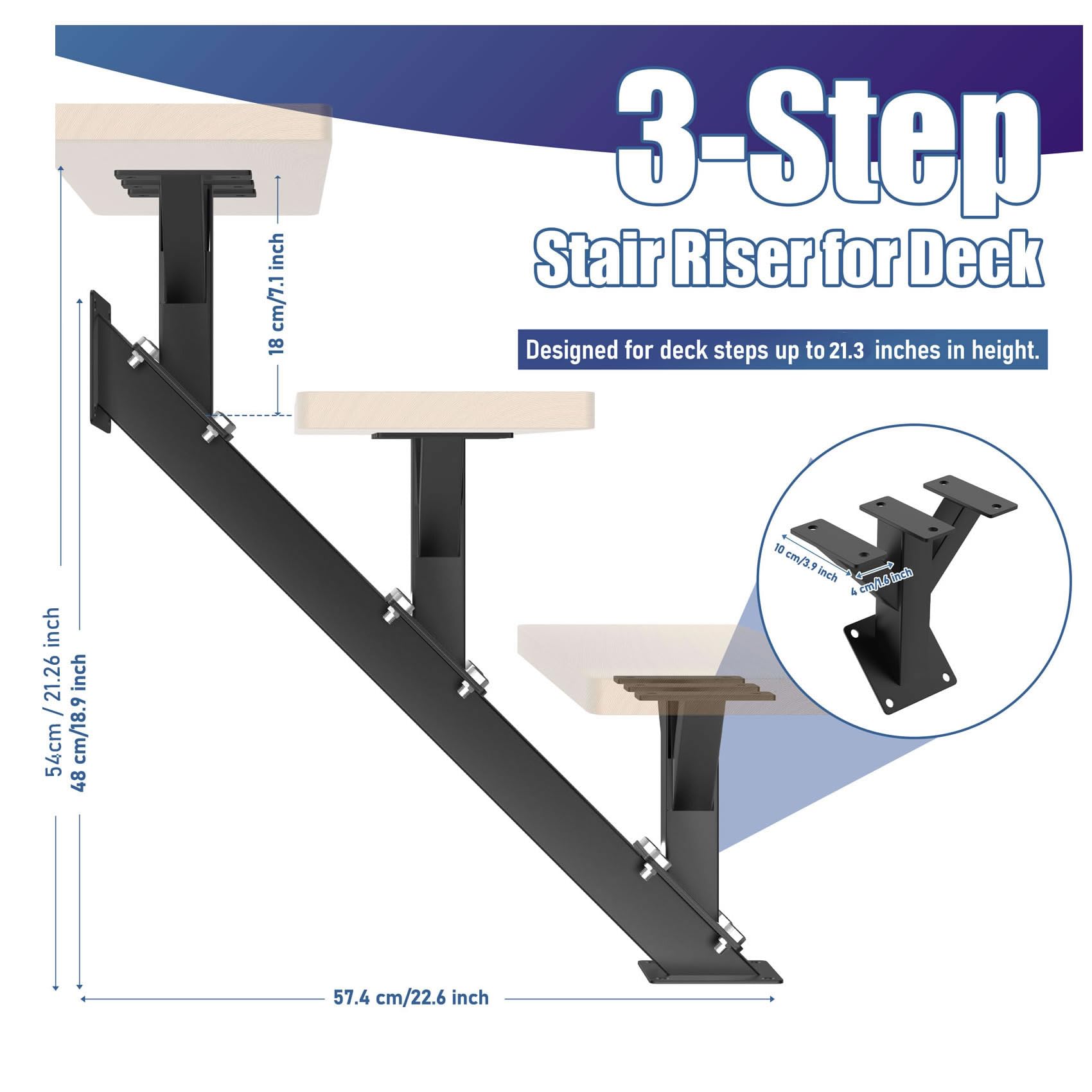 3 montanti in metallo per scale, montanti in acciaio per altezza del ponte di 54,1 cm con fori pre-forati, robusti, capacità di carico 227 kg, montanti per scale da esterno per ponte, veranda, patio