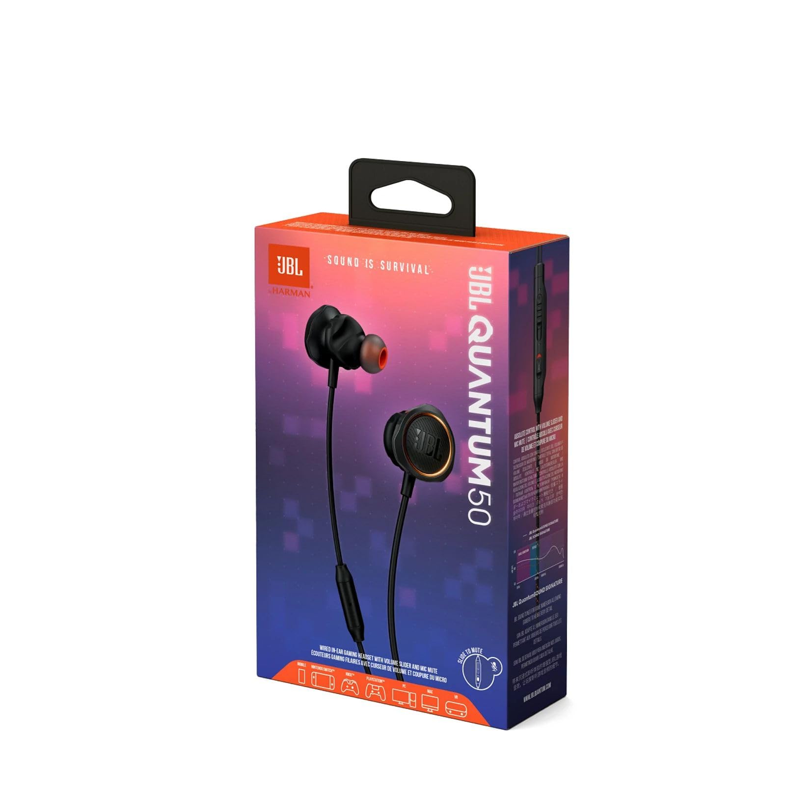 JBL Quantum 50 Auricolari Gaming In-Ear con Cavo, Headset Cuffie da gioco con Microfono su Cavo, compatibilità Multipiattaforma PC e Console, Nero